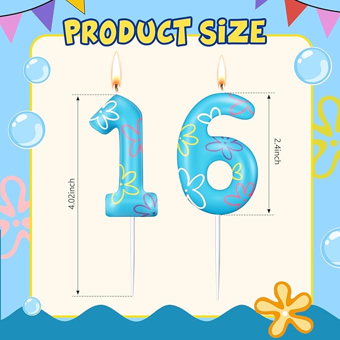 Conelist Sponge Birthday Number Candle for Cake Cute Flower Cloud Decorations Cupcake Toppers Cartoon Numeral Birthday Cake Topper for Sponge Fans Party Decoration Supplies(Number 16)