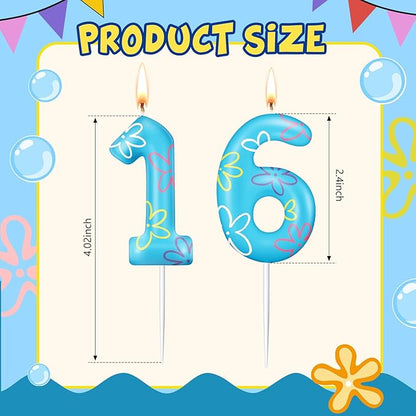 Conelist Sponge Birthday Number Candle for Cake Cute Flower Cloud Decorations Cupcake Toppers Cartoon Numeral Birthday Cake Topper for Sponge Fans Party Decoration Supplies(Number 16)