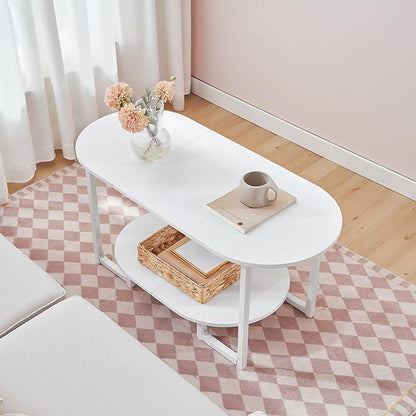 HOOBRO Coffee Table for Living Room, Oval Small Coffee Table