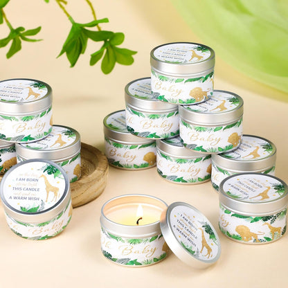 MTLEE 24 Pcs Jungle Animal Baby Shower Party Favors Candles Lavender Scented Baby Shower Favors for Guests Rustic Tealights Candles Gender Reveal Return Gifts Girl Boy (1.2 Oz, Khaki)