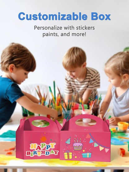 Shallive 25 Pcs Small Party Treat Boxes, 6 Inch Candy Cookie Goodie Gift Bags Gable Box for Kids Birthday Party, Pink