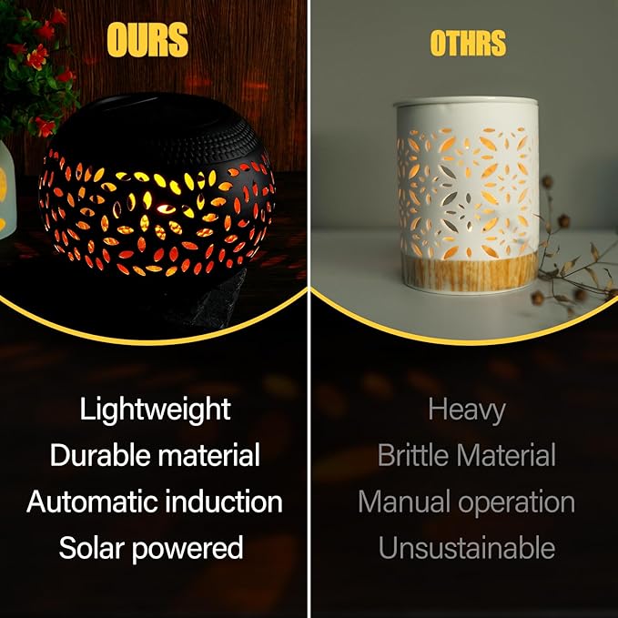 Reginary 1 Pcs Solar Lanterns Waterproof Outdoor Decor, Hollow Out Retro Metal Solar Lights 7 Color 2 Modes Decorative Atmosphere Table Lantern for Women Mom Gifts Patio Garden Pathway Yard (Black)