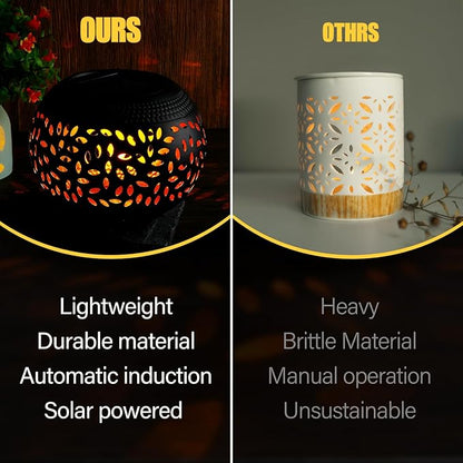 Reginary 1 Pcs Solar Lanterns Waterproof Outdoor Decor, Hollow Out Retro Metal Solar Lights 7 Color 2 Modes Decorative Atmosphere Table Lantern for Women Mom Gifts Patio Garden Pathway Yard (Black)