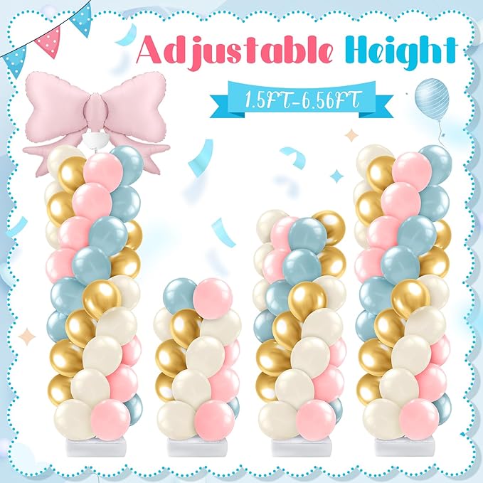 Lunmon 2 Sets Burnouts or Bows Gender Reveal Decorations, Burnouts or Bows Balloon Column Stand Kit Pink and Blue Balloon Arch Garland Kit for Baby Shower Party Supplies