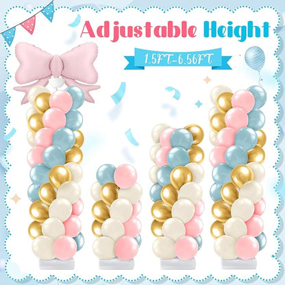 Lunmon 2 Sets Burnouts or Bows Gender Reveal Decorations, Burnouts or Bows Balloon Column Stand Kit Pink and Blue Balloon Arch Garland Kit for Baby Shower Party Supplies