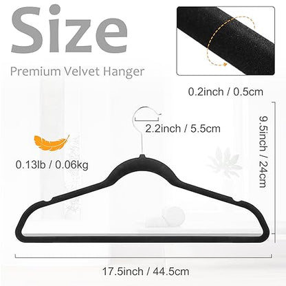 Whitmor Premium Velvet Hangers 50 Pack, Heavy Duty & Non-Slip Hangers with 360° Swivel Hooks, Space Saving Hanger, Durable Closet Organizers for Coats, Pants, Dresses, Black