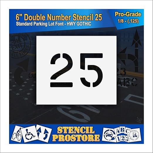 Pavement, Curb, and WheelStop Stencils - 6 inch Double Number Stencil - (25) - 6" x 9" x 1/8" (128 mil) - Pro-Grade