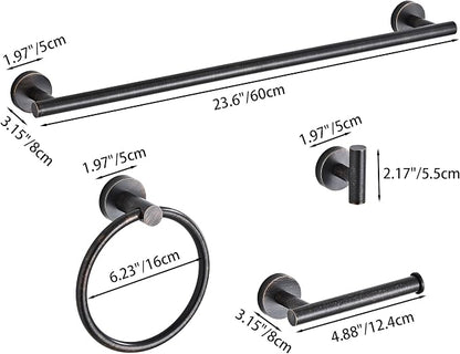 Oil Rubbed Bronze Bathroom Hardware Set 5 Piece with Towel Racks for Bathroom, SUS304 Stainless Steel Bath Towel Bar Set, 24 Inch Wall Mounted Accessories Kit
