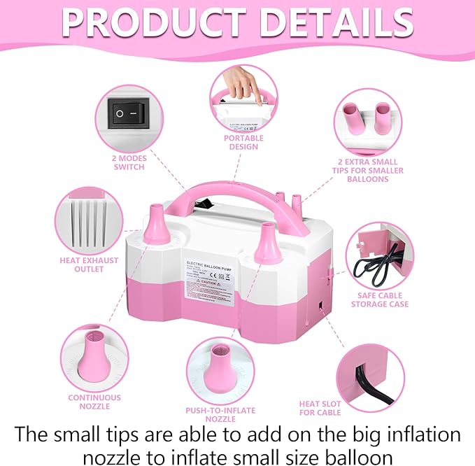 SINBEE Balloon Pump Electric Party Decorations - Electric Balloon Pump for Balloon Arch Kit, Portable Dual Nozzle Balloon Inflator