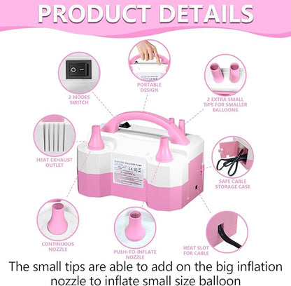 SINBEE Balloon Pump Electric Party Decorations - Electric Balloon Pump for Balloon Arch Kit, Portable Dual Nozzle Balloon Inflator