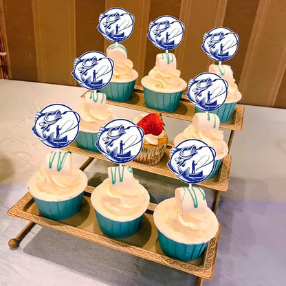 24pcs Fishing Cupcake Toppers - Multicolored - Birthday, Anniversary, Baby Shower - Dessert Decorating Cupcake Toppers