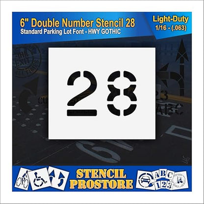 Pavement, Curb, and WheelStop Stencils - 6 inch Double Number Stencil - (28) - 6" x 9" x 1/16" (63 mil) - Light-Duty