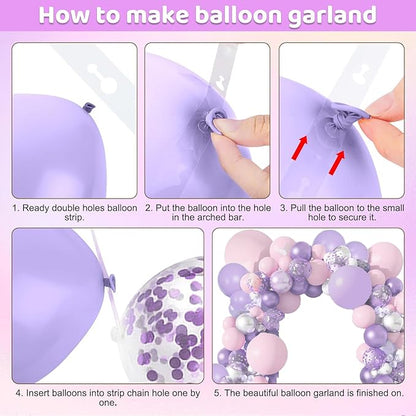 Purple Balloons Garland Arch Kit,131pcs Pink Purple Confetti Balloons with Silver Ballons for for Girl Baby Shower Birthday Wedding Anniversary Party Decorations