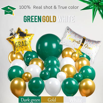 Green Graduation Decorations 2026 Set of 4 GRAD Balloon Boxes with Balloon Arch Garland Kit mylar balloons Fringe Curtain So Proud of You 2026 prom Graduation Decorations