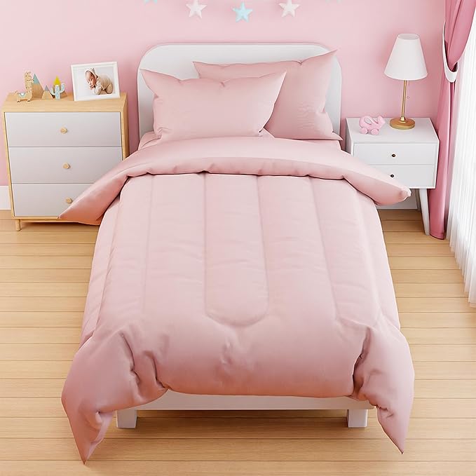SANDJEST Pink Duvet Cover Sets Twin Size for Kids Girls, Include 1 Polyester Comforter Cover 68x86 Inches and 1 Pillowcase 20x26 Inches, Comforter Not Included, Gift for Christmas Birthday