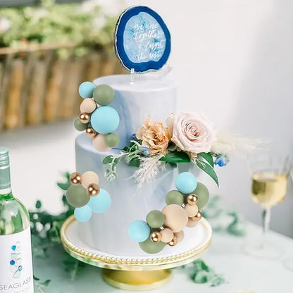 52 Pcs Boho Theme Ball Cake Decorations - Blue Green Khaki Gold Ball Dessert Picks & Cupcake Toppers, Wedding Bridal Shower Birthday Party Baby Shower Gender Reveal Cake Supplies