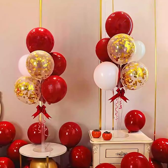 Voircoloria 6 Sets Balloon Stand Kits, Balloon Sticks with Base for Table Centerpieces Graduation Birthday Baby Shower Gender Reveal Party Decorations(Red&White)