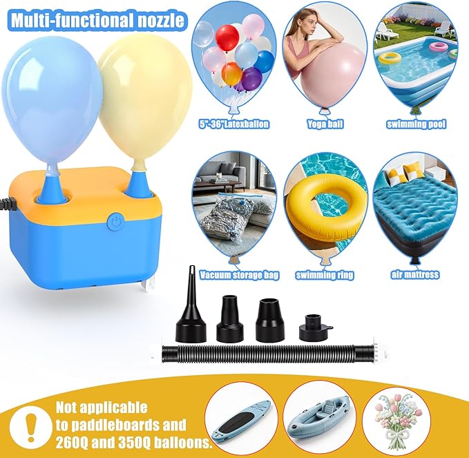 Electric Balloon Pump,6 in 1 Multifunctional Inflator with 6 Nozzles & Extension Tube,Fast Inflator Deflator Air Blower for Balloons,Party Decoration,Pool Floats Air Mattress,Inflatables & Vacuum Bags