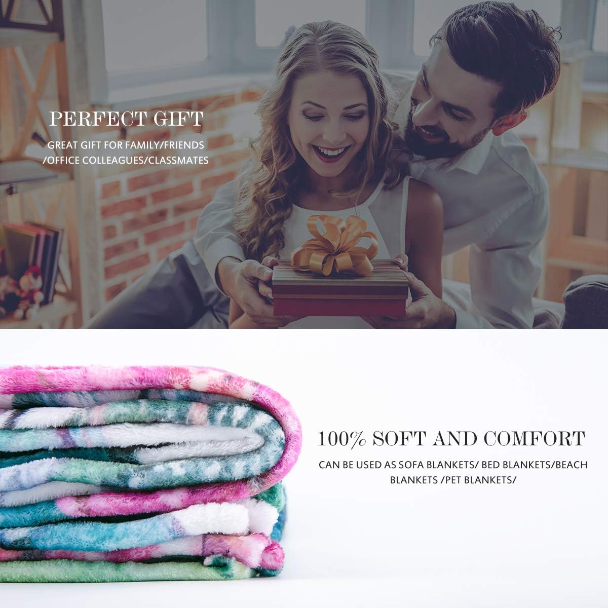 Jekeno Rainbow Gifts Blanket for Women Men, Tie Dye Colorful Throw Blankets Pride Gifts for Girls Boys Teens, Decor for Home Bed Couch