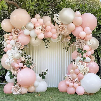 Pink White Balloon Garland Double Stuffed Pink Beige Cream Peach Pastel Balloon Arch Kit Pearl Sand White Balloons for Baby Shower Birthday Wedding Anniversary Party Decoration