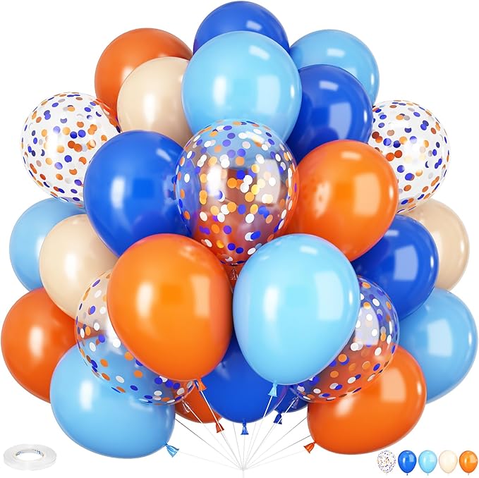 HILAVO Blue and Orange Balloons, 60PCS 12 Inch Royal Light Blue and Orange Beige Balloon Confetti Balloons for Kids Space Theme Party Baby Shower Birthday Graduation Party Decoration