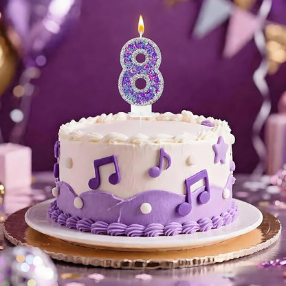 K-pop Number 8 Birthday Candle, Star Glitter Filled Number Candle, Purple Silver Fantasy Cake Topper for Birthday Party Decoration