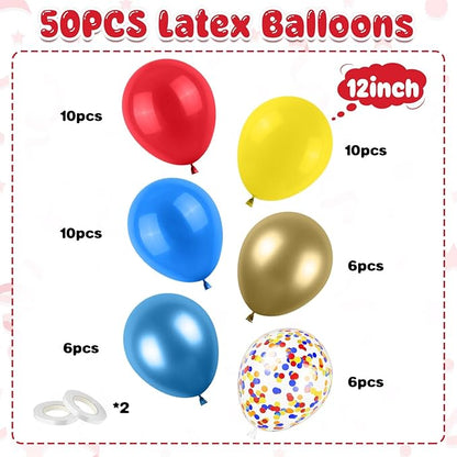 Red Blue Yellow Balloons, 50PCS 12Inches Metallic Blue Gold Latex Balloons with Confetti Party Balloon for Kids Birthday Baby Shower Graduate Party Decorations