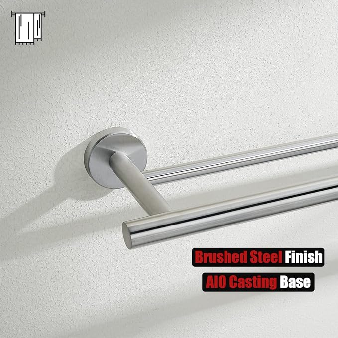 JQK Double Towel Bar, 15 Inch 304 Stainless Steel Thicken 0.8mm Towel Rack Holder for Bathroom Washcloths and Hand Towels, Brushed Wall Mount, Useable Length 12 Inch, TB100L12-BN
