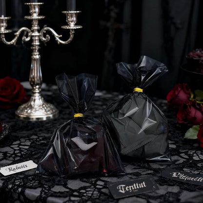 AimtoHome Cellophane Treat Bags Black, 9x6 inches, 50 Pack with Ties,Small Party Favors bags for Cookie Candy Popcorn
