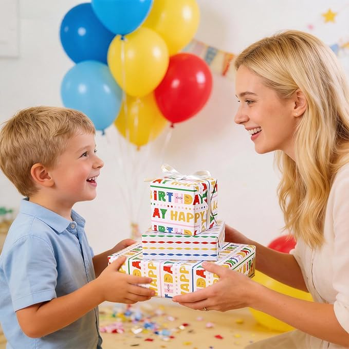 LaRibbons Birthday Wrapping Paper Roll - Colorful Happy Birthday Gift Wrap for Kids & Adults, Fun Party Design, Durable Gift Wrapping Paper for Birthday Presents