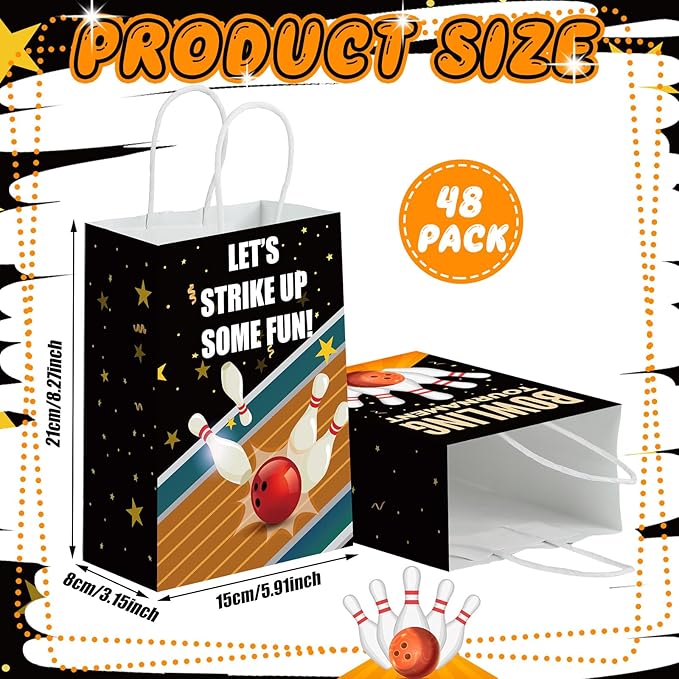 Kolldenn 48 Pcs Bowling Party Favors Bags Bowling Ball Goodie Gift Paper Bags with Handles Sport Candy Treat Pouch for Ball Birthday Party Decorations Supplies