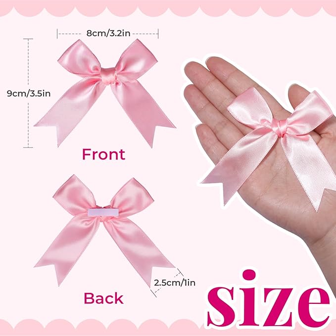YGDZ Pink Bows, Satin Self Adhesive Pink Ribbon Bows for Crafts, Baby Pink Bow with Double-Sided Tape, Small Bows for Gift Wrapping, Wedding Decor, Party Favors