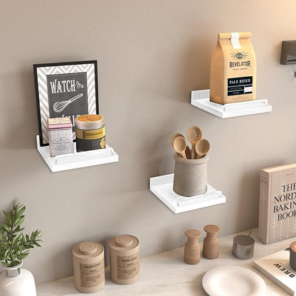 RYOFOBETTO Small Floating Shelf, 6 X 6 Inches Farmhouse Wall Shelves for Living Room, Bedroom, Picture Frames, Plants, Kitchen, Set of 3 (White)