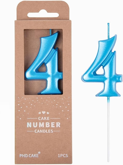 PHD CAKE 2.76 Inch Elegant Blue 4 Number Birthday Candles, Blue Number Candles, Cake Number Candles, Party Celebration