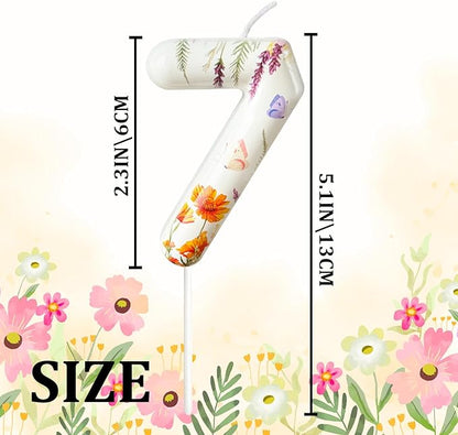 Number 7 Birthday Candle for Cake – Floral Botanical Design with Butterfly Detail – Elegant Cake Topper for Birthday, Garden Party Decoration
