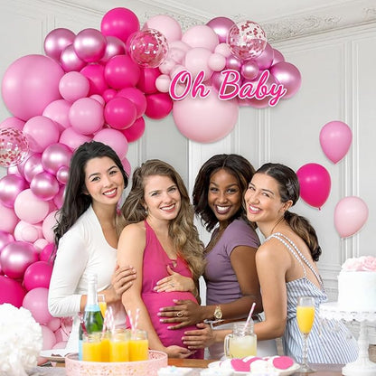 147pcs Pink Balloon Garland Arch Kit, Hot Pastel Light Metallic Pink Confetti Balloons for Wedding Bridal Baby Shower Coquette Party Decorations