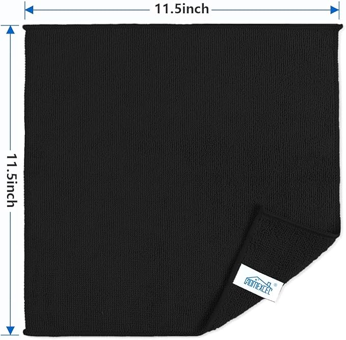 HOMEXCEL Black Microfiber Cleaning Cloth, 8 Pack Cleaning Towels for Kitchen, Lint Free, Scratch-Free, Highly Absorbent, and Reusable Cleaning Rags for House, Window and Glass, Cars, 11.5 X11.5 inch