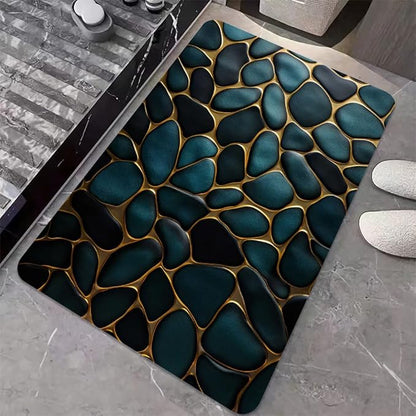 Diatomaceous Earth Bath Mat,Blue and Gold Stones Non-Slip Volume Super Absorbent Fast Drying for Bathroom Kitchen mat,Eco-Friendly Easy to Clean 16×24Inch (40 * 60cm)