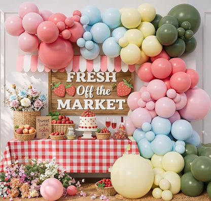 Green Pink Yellow Blue Balloon Arch Garland Kit for Fresh Off the Market Bachelorette Bridal Shower Locally Grown Baby Shower Farmers Market Party Decorations