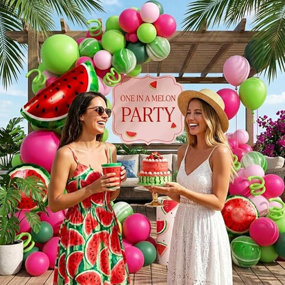 Fruit Balloon Garland Arch Kit - 157Pcs Watermelon Balloons Hot Pastel Pink Lime Green Balloon Arch Kit for Summer One in a Melon Theme Birthday Baby Shower Party Decorations