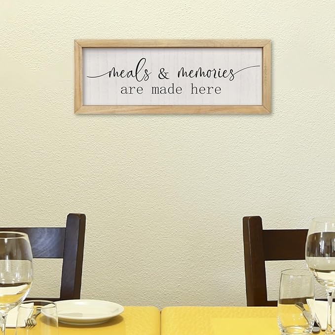 comurdyo Meals and Memories Are Made Here Sign Wall Decor 16"×6" for Dining Room Kitchen Wooden Framed Hanging Wall Art (Wood)