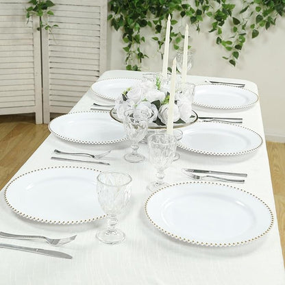Efavormart 10-Pack Economy Plastic Charger Plates 13" Round White with Gold Beaded Rim - Stylish Dinner Party Serving Plates