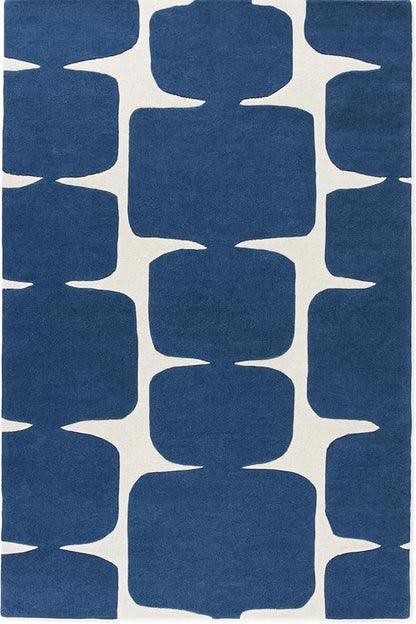 Restoration and Renovation Modern Wool Area Rug - Contemporary Abstract Geometric Design, Thick & Soft Hand-Tufted Carpet - Ideal for Indoor Decor in Living Room, Bedroom (Denim Blue, 6' x 9')