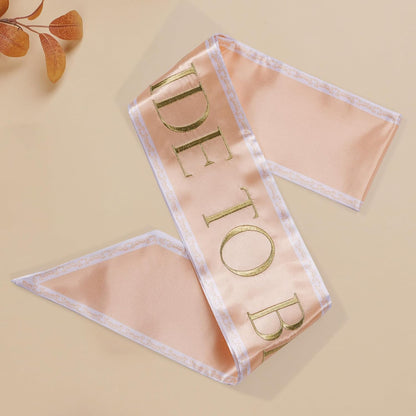 Embroidered Bride to Be Sash Double-Layer Satin Sash with Champagne Gold Trim Bridal Shower Hen Night Bachelorette Party Accessories