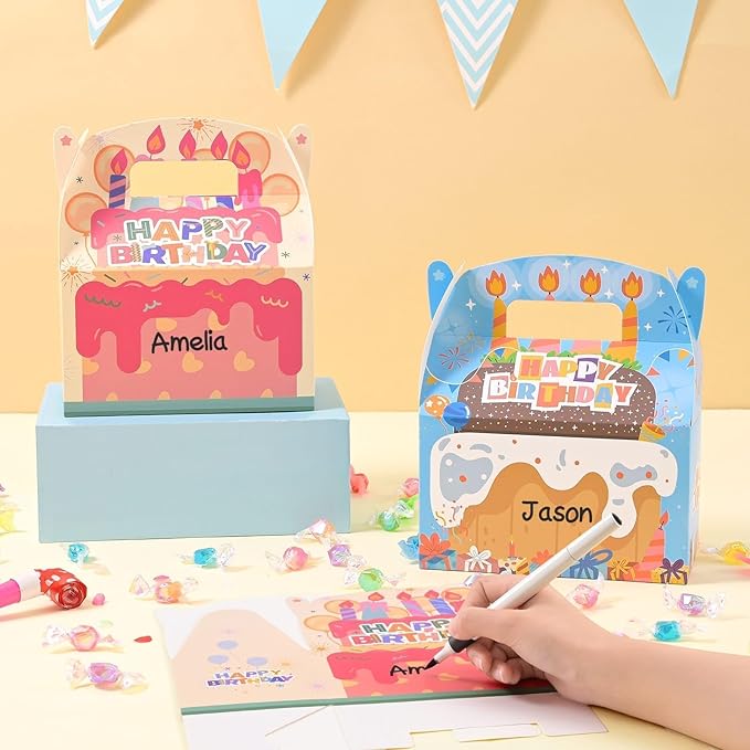 WERNNSAI 12 Pack Birthday Party Favor Boxes - Happy Birthday Party Decorations Candy Boxes for Girls Boys Gift Wrapping Cake Goodies Bags with Handle for Party Supplies