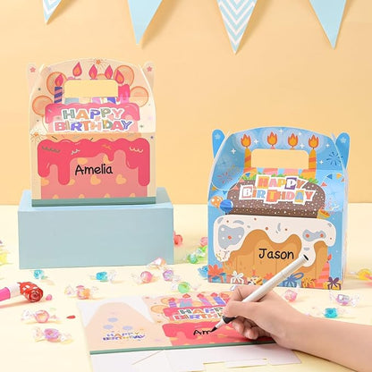 WERNNSAI 12 Pack Birthday Party Favor Boxes - Happy Birthday Party Decorations Candy Boxes for Girls Boys Gift Wrapping Cake Goodies Bags with Handle for Party Supplies