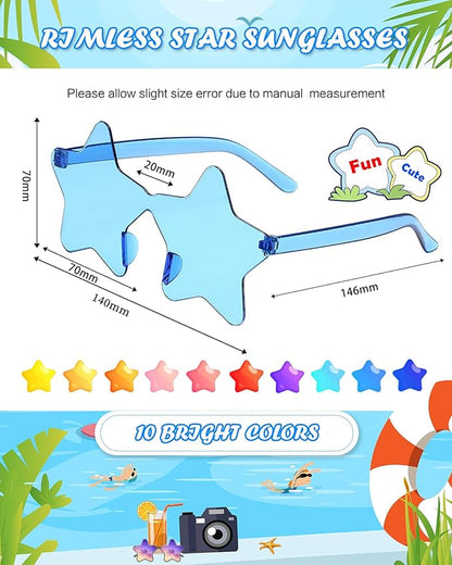 40 Pairs Rimless Star Sunglasses Bulk Wholesale Transparent Candy Color Star Glasses for Women Men Party Favors