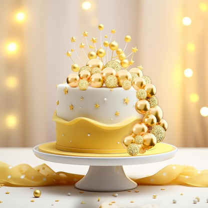 60Pcs Glitter Cake Balls Decorations Foam Cake Topper Balls Mini Balloon Cupcake Toppers for Cake Decorating Birthday Baby Shower Party (Glitter Gold)