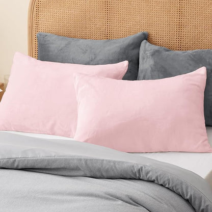BEDELITE Flannel King Size Pillow Cases Set of 2, Super Soft Fleece Pillowcases with Zipper for Bedroom, Sofa, Couch,Luxury Cozy Fuzzy Velvet Pillow Shams for All Seasons(20x36 Inches,Pink)