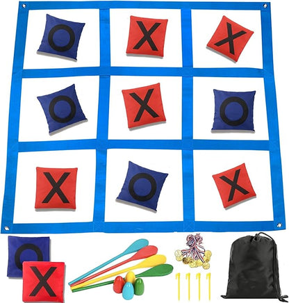 Giant Tic Tac Toe Bean Bag Toss Outdoor Games for Kids Adults Family-4X4FT Large Lawn Yard Carnival Field Day Games, Beach Backyard Camping Outside Family Reunion